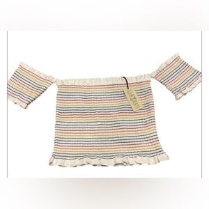 Gab & Kate Rainbow Striped Off-Shoulder crop Top NWT